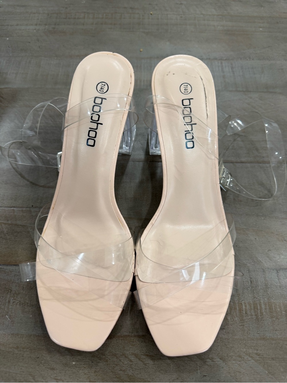 Boohoo Clear PVC Wrap Around Block Heel Sandals Nude Size 7/40